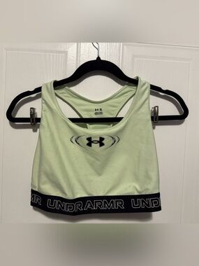 Under Armour Light Green Sports Crop Bra with Black Branded Band